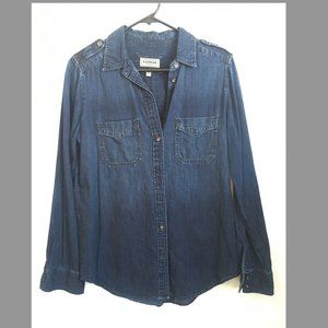 Express Boyfriend Fit Dark Wash Chambray Shirt, Size Small